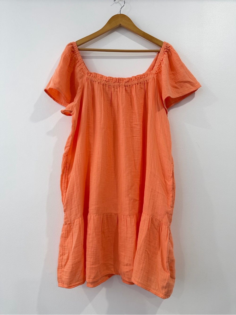 Gap Square Neck Cotton Mini Dress Paradise Peach XL